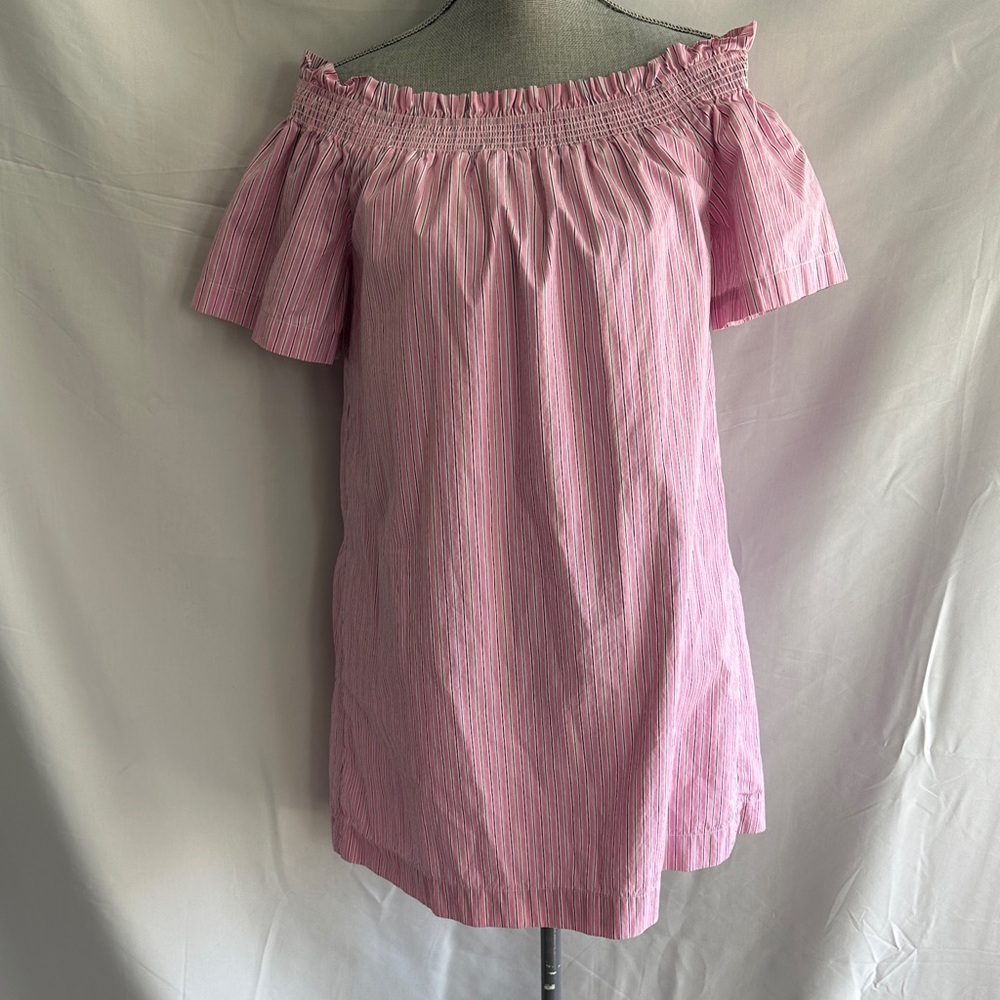 Vineyard Vines Pink and White Striped Off-Shoulder Dress